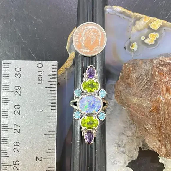 Carolyn Pollack Sterling Silver Elongated Multi Gemstone Ring Size 8 For Women - Picture 9 of 10